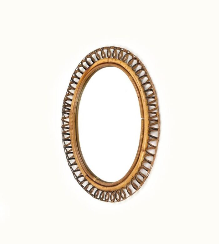 mid century rattan and bamboo oval wall mirror in the style of franco albini italy 1960s 5