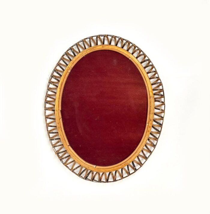 mid century rattan and bamboo oval wall mirror in the style of franco albini italy 1960s 9