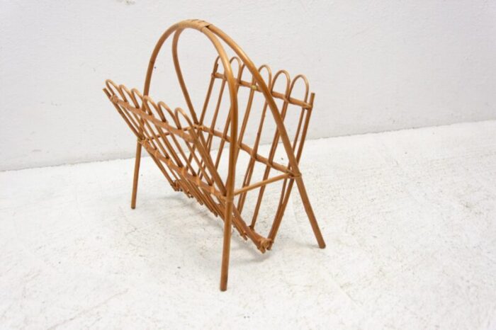 mid century rattan magazine rack attributed to jan kalous for uluv czechoslovakia 1960s 0111