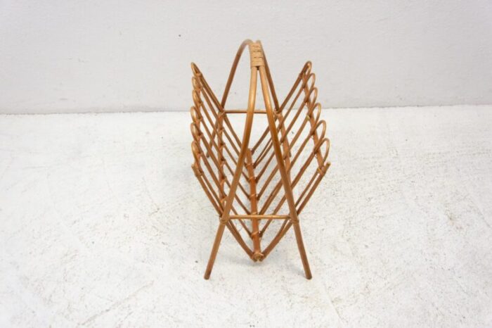 mid century rattan magazine rack attributed to jan kalous for uluv czechoslovakia 1960s 0345