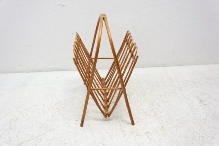 mid century rattan magazine rack attributed to jan kalous for uluv czechoslovakia 1960s 0358