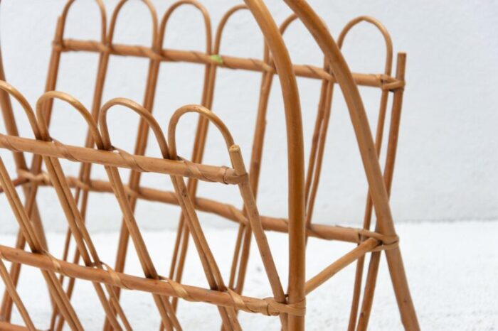 mid century rattan magazine rack attributed to jan kalous for uluv czechoslovakia 1960s 0597