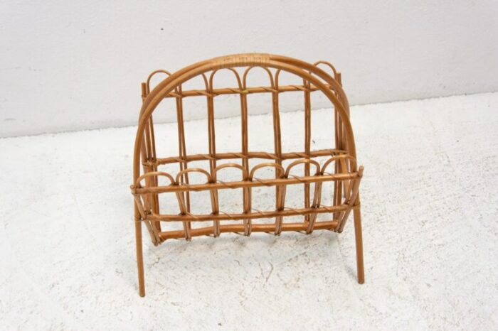 mid century rattan magazine rack attributed to jan kalous for uluv czechoslovakia 1960s 0801