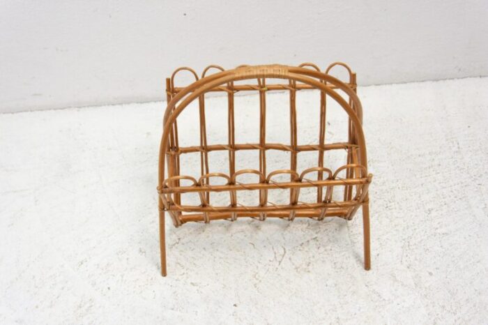 mid century rattan magazine rack attributed to jan kalous for uluv czechoslovakia 1960s 3751