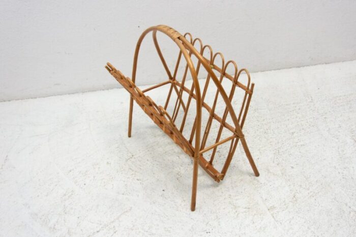 mid century rattan magazine rack attributed to jan kalous for uluv czechoslovakia 1960s 4476