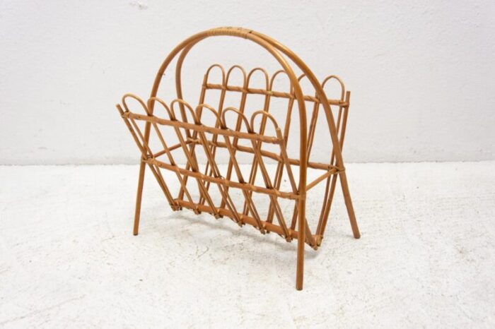 mid century rattan magazine rack attributed to jan kalous for uluv czechoslovakia 1960s 8845