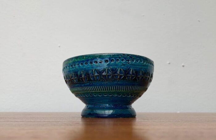 mid century rimini blu pottery candle holder by aldo londi for bitossi italy 1960s 1