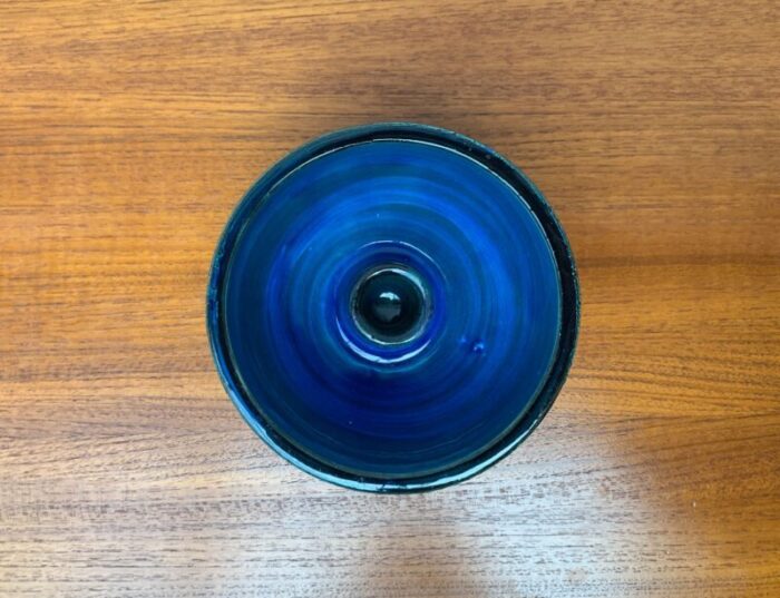 mid century rimini blu pottery candle holder by aldo londi for bitossi italy 1960s 3