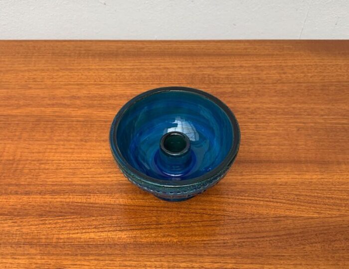 mid century rimini blu pottery candle holder by aldo londi for bitossi italy 1960s 4