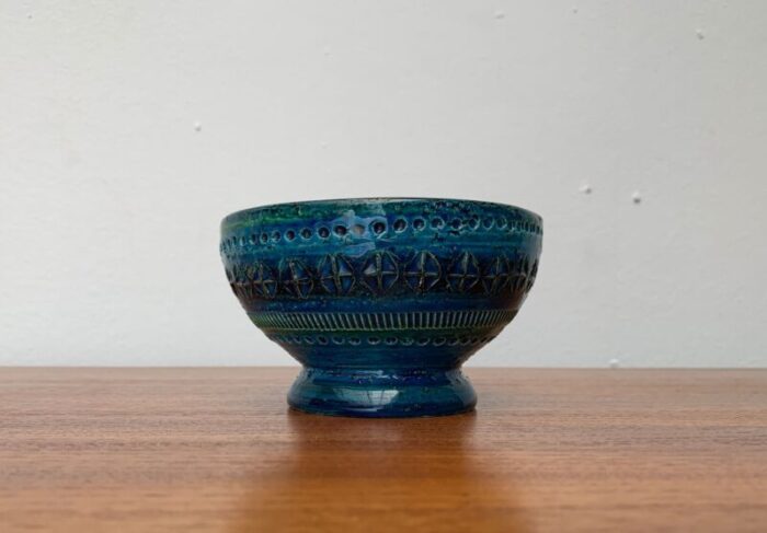 mid century rimini blu pottery candle holder by aldo londi for bitossi italy 1960s 8