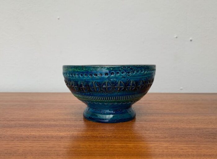 mid century rimini blu pottery candle holder by aldo londi for bitossi italy 1960s 9