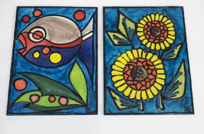 mid century ruscha keramik wall plaques germany 1970s set of 2 1