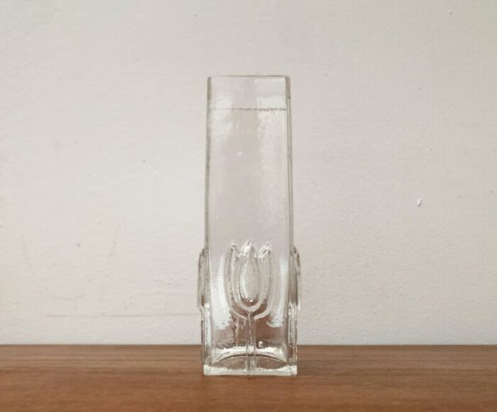 mid century scandinavian glass vase with flower motif 1960s 1