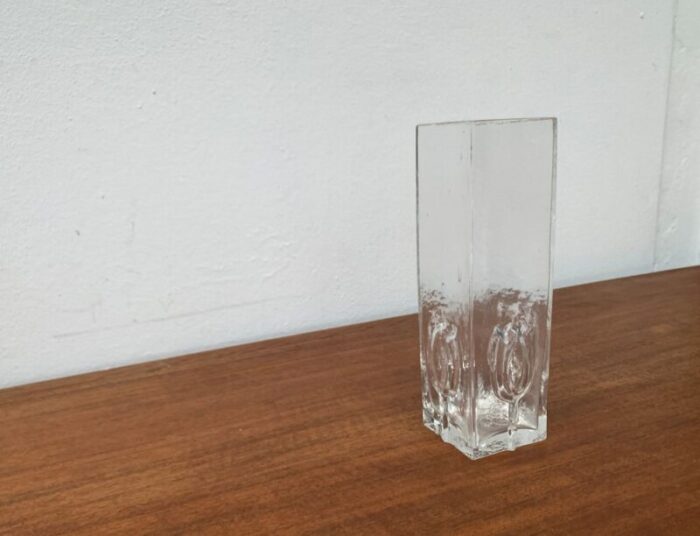 mid century scandinavian glass vase with flower motif 1960s 12