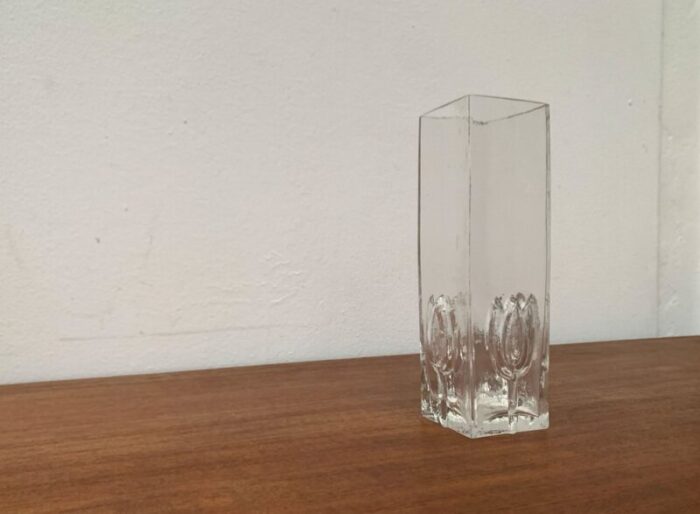 mid century scandinavian glass vase with flower motif 1960s 15