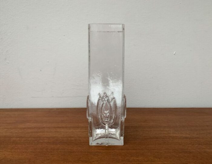 mid century scandinavian glass vase with flower motif 1960s 3