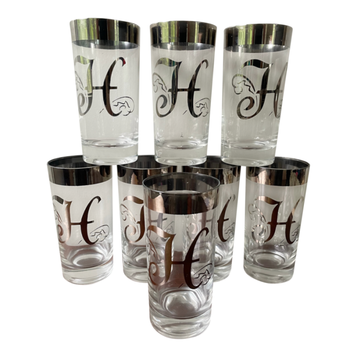 mid century silver trim h highball cocktail glasses set of 8 6347