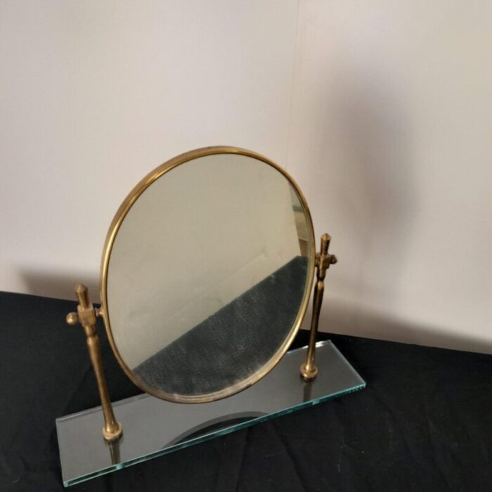 mid century table brass mirror in the style of fontana arte 1950s 4