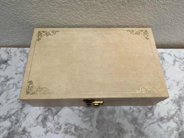 mid century velvet lined jewelry box with gold accents 5182