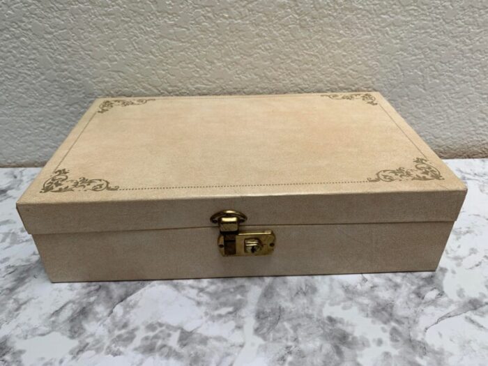 mid century velvet lined jewelry box with gold accents 7401