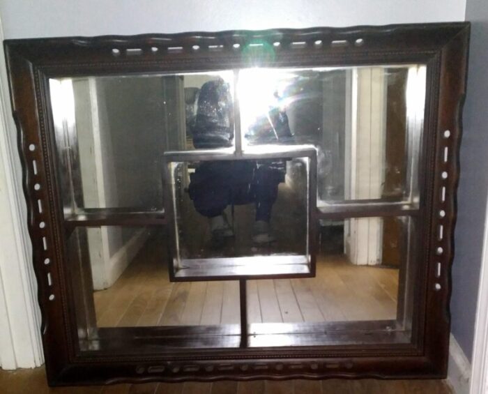 mid century vintage shadow box with shelves and mirrored back 3820