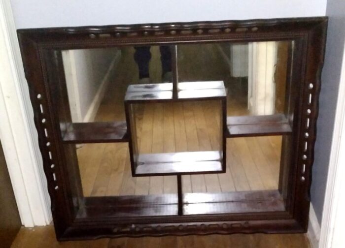 mid century vintage shadow box with shelves and mirrored back 7464