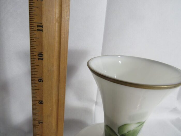 mid century white milk glass vase handpainted victorian flowers signed 3160