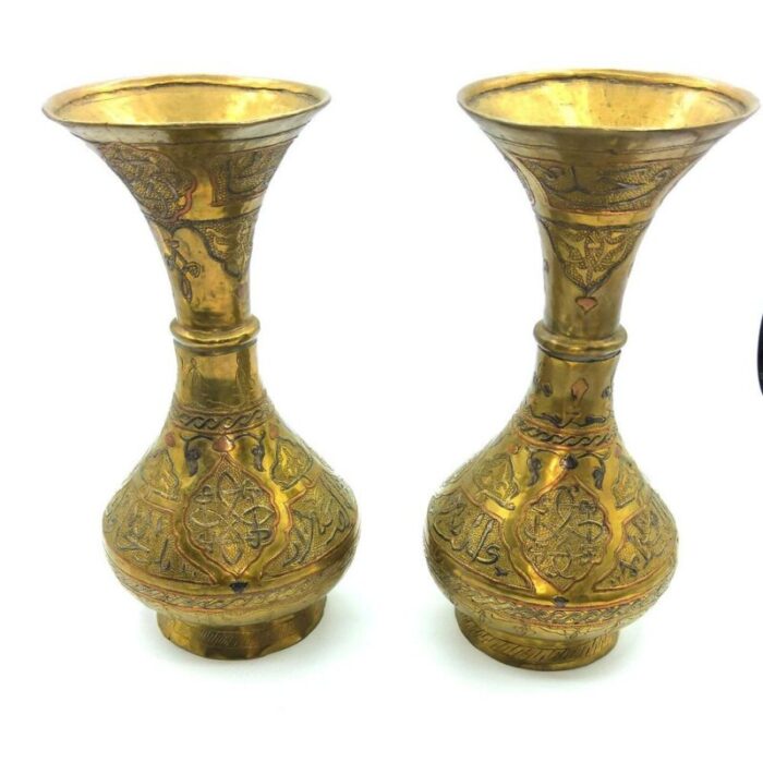 middle eastern islamic copper vases set of 2 1