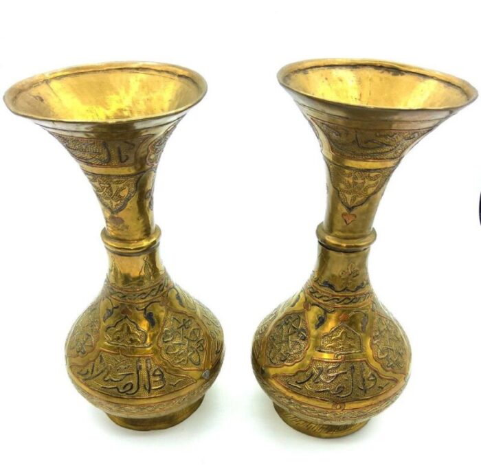 middle eastern islamic copper vases set of 2 2