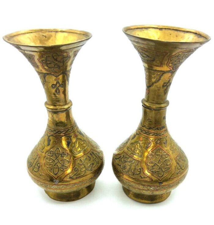 middle eastern islamic copper vases set of 2 3