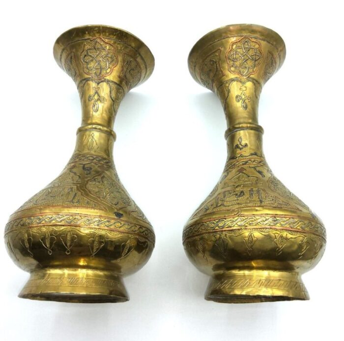 middle eastern islamic copper vases set of 2 5