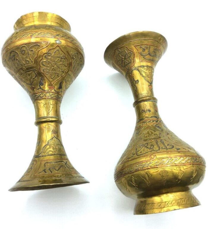 middle eastern islamic copper vases set of 2 7