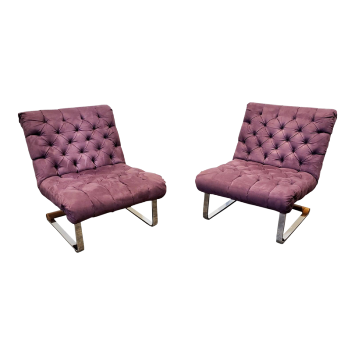 milo baughman style cantilever lounge slipper chairs a pair 5144