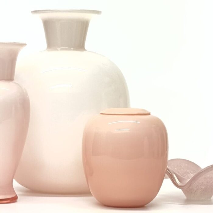 mixed pink glass vessel curation ft murano and mikasa group of 5 3134