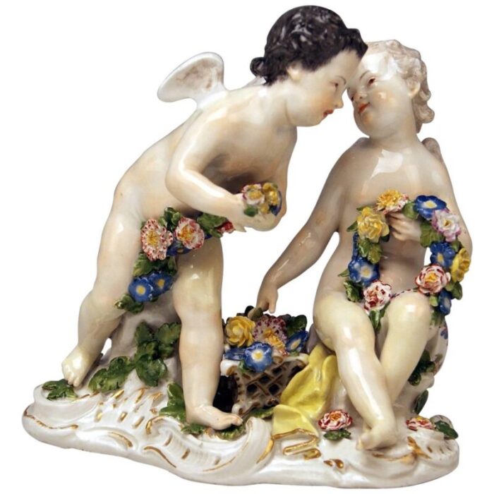 model 2372 rococo cherubs cupids figurines with flowers by kaendler for meissen 1