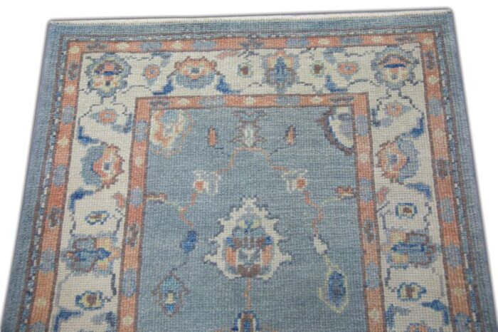 modern blue turkish oushak rug 31 x 144 3867