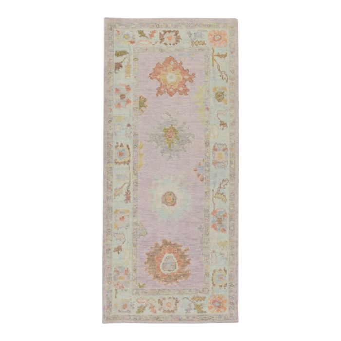 modern handmade turkish oushak rug soft pastel colors 33 x 71 5408