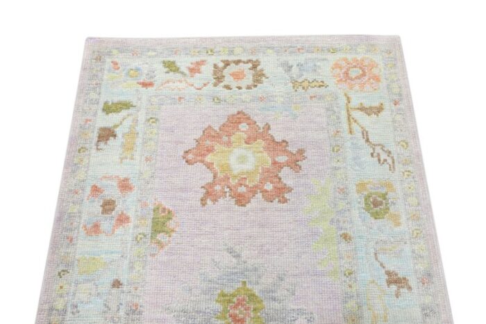 modern handmade turkish oushak rug soft pastel colors 33 x 71 9369