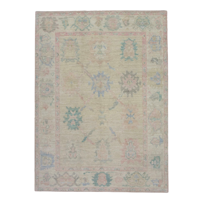 modern handmade turkish oushak rug soft pastel tones 5 x 69 8429