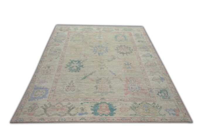 modern handmade turkish oushak rug soft pastel tones 5 x 69 9262