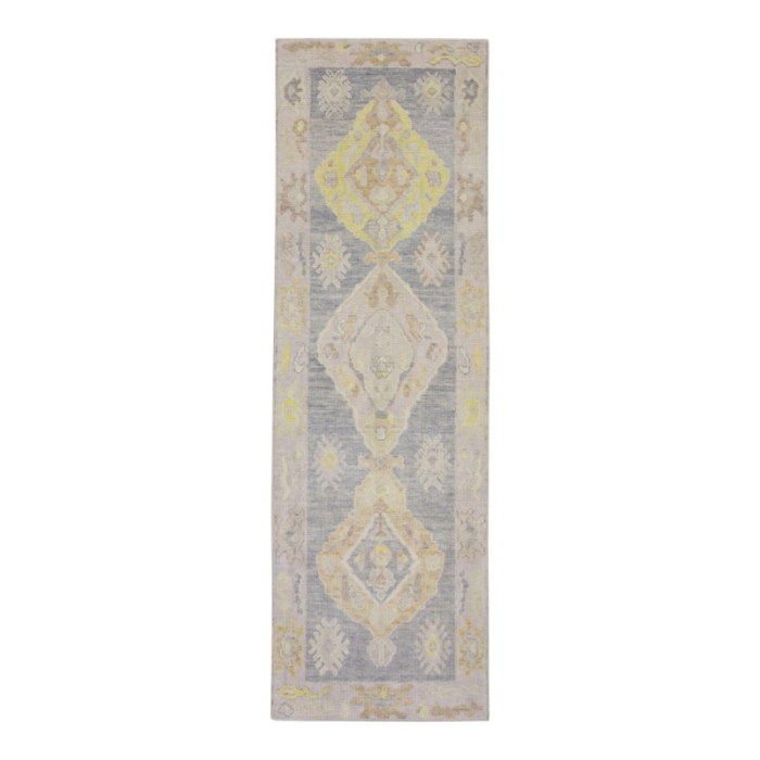 modern handmade turkish oushak rug soft yellow gray 29 x 84 8919