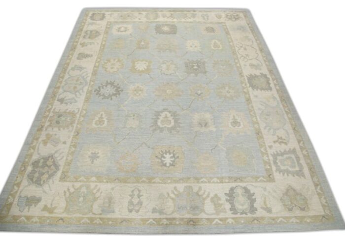 modern turkish oushak rug 123 x 154 with pastel floral design 3554