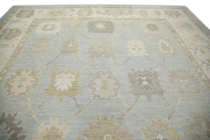 modern turkish oushak rug 123 x 154 with pastel floral design 5563