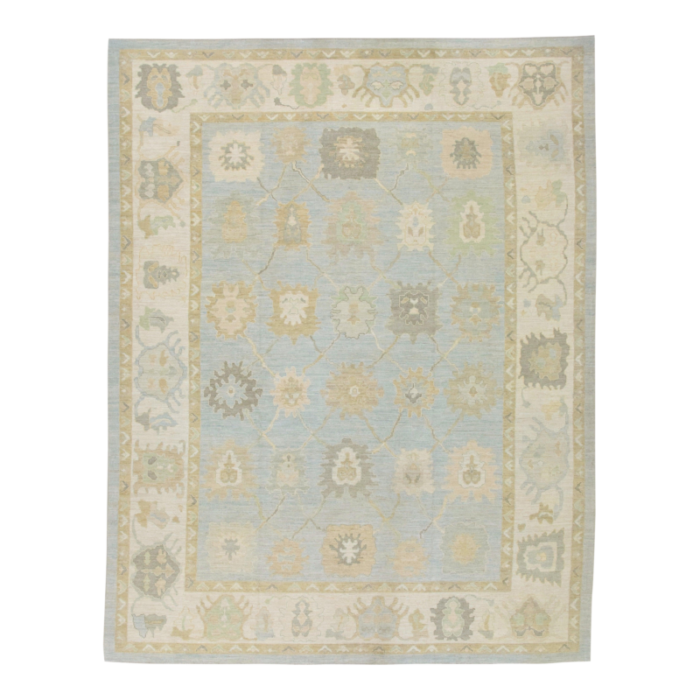 modern turkish oushak rug 123 x 154 with pastel floral design 9812