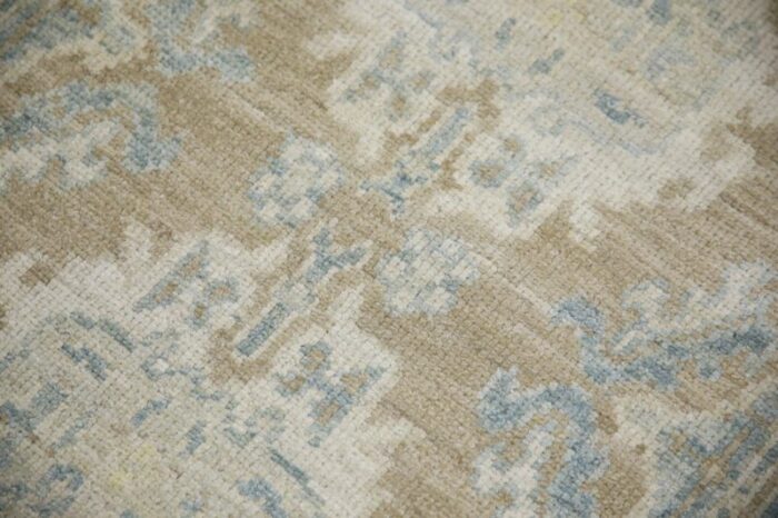 modern turkish oushak rug beige and blue handwoven wool rug 210 x 58 0502