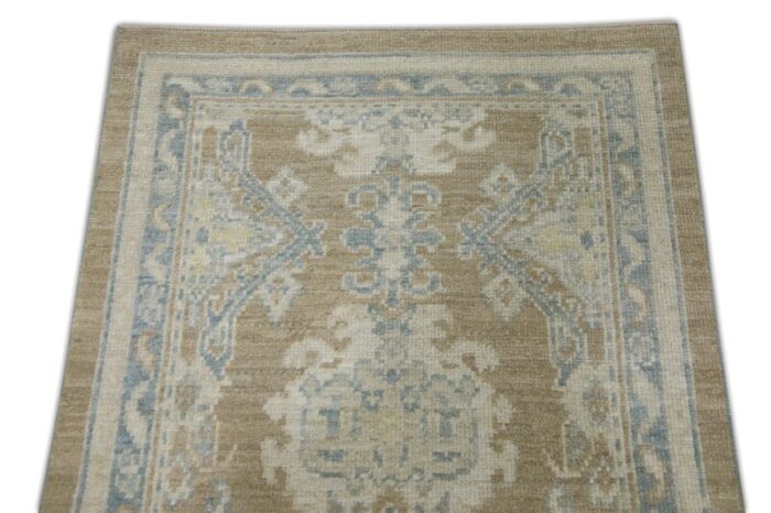 modern turkish oushak rug beige and blue handwoven wool rug 210 x 58 2009