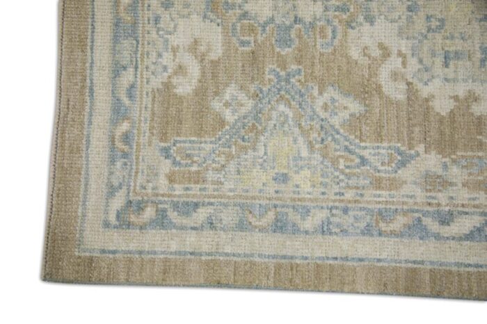 modern turkish oushak rug beige and blue handwoven wool rug 210 x 58 4016