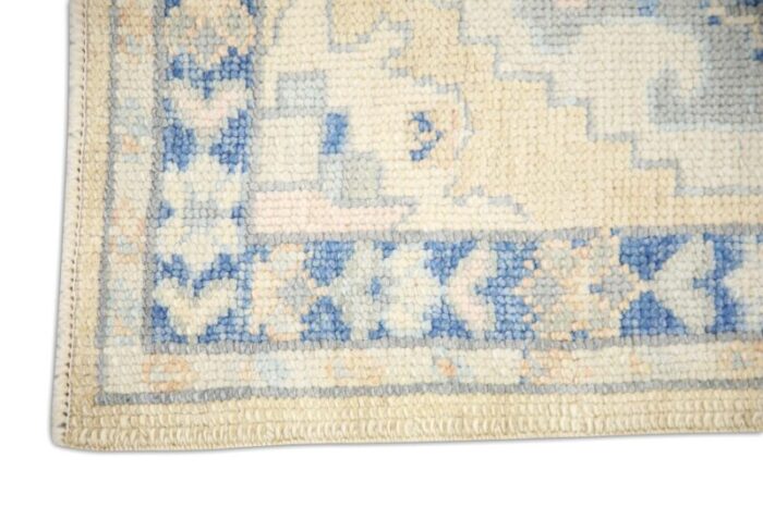 modern turkish oushak rug blue and beige handwoven wool rug 23 x 211 0662