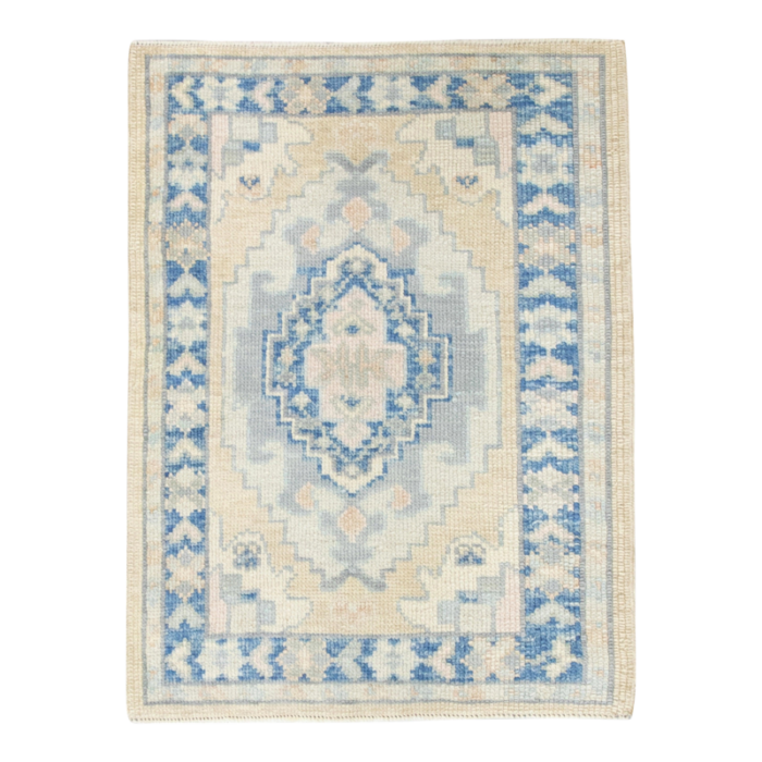 modern turkish oushak rug blue and beige handwoven wool rug 23 x 211 0903