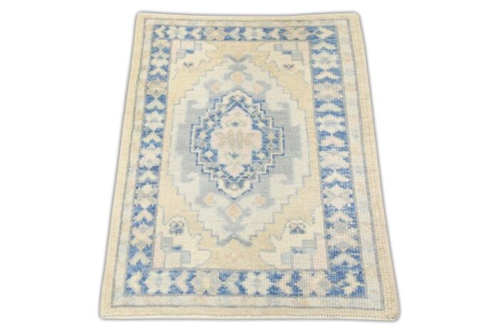 modern turkish oushak rug blue and beige handwoven wool rug 23 x 211 1994